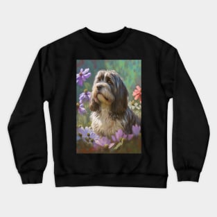 Petit Bassett Griffon Vendeen Dog in Flower Garden Card Crewneck Sweatshirt